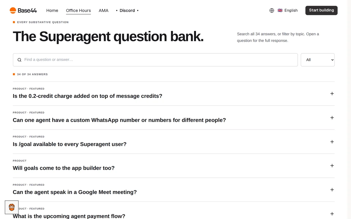 The Superagent question bank from session #68: a searchable list of questions and answers.