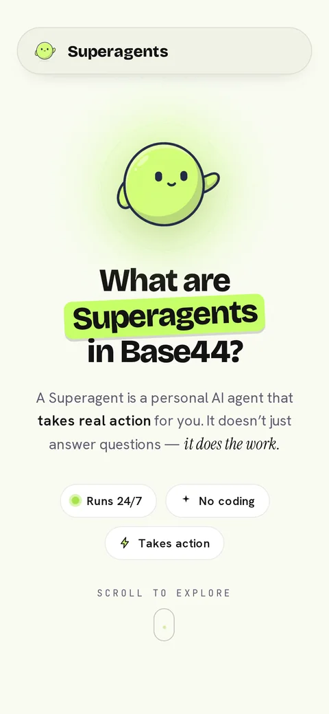 The Superagents Guide on a phone, with Nova and the lime-highlighted headline.